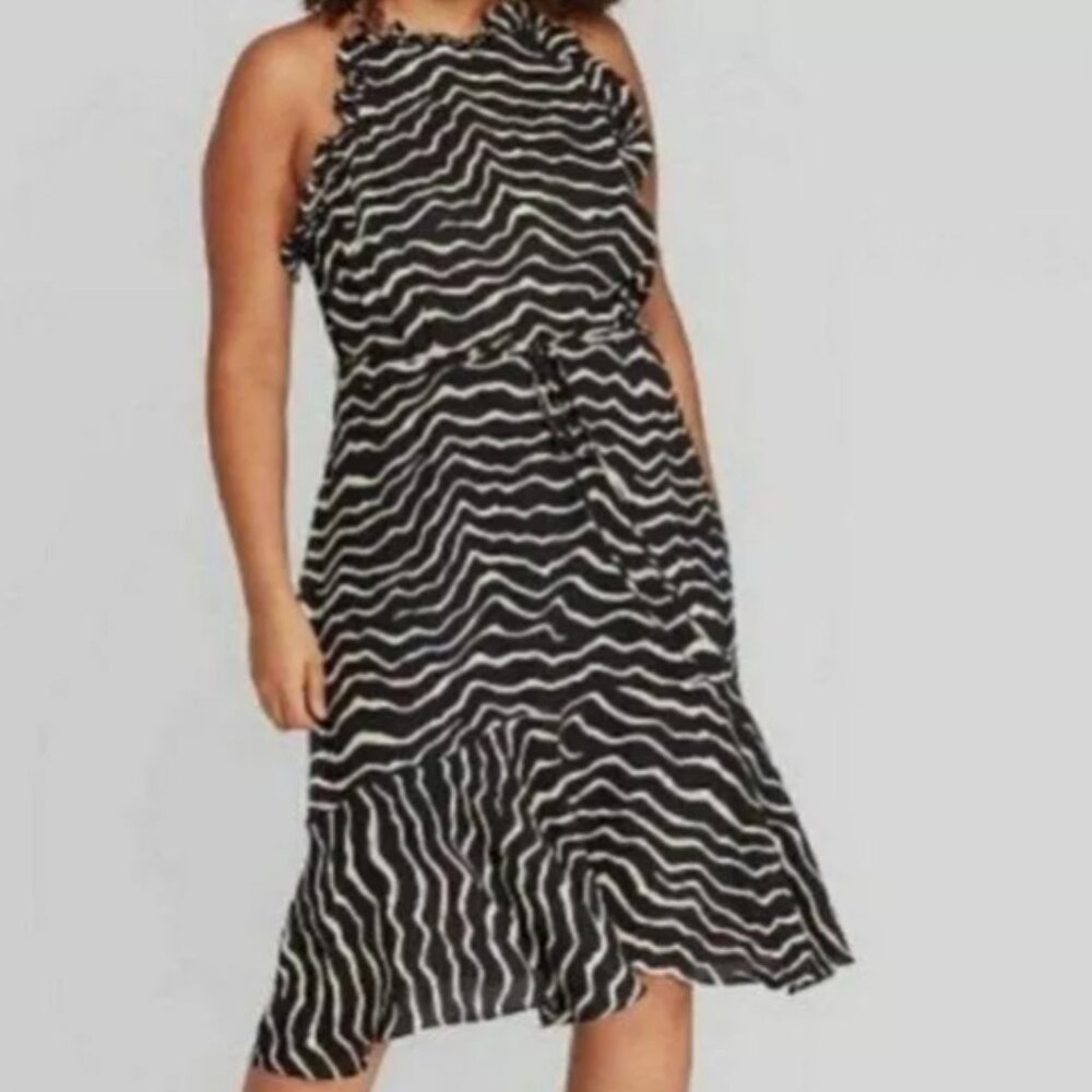 WHO WHAT WEAR Zebra Knee‎ Ruffle Flounce Dress NWT XXL